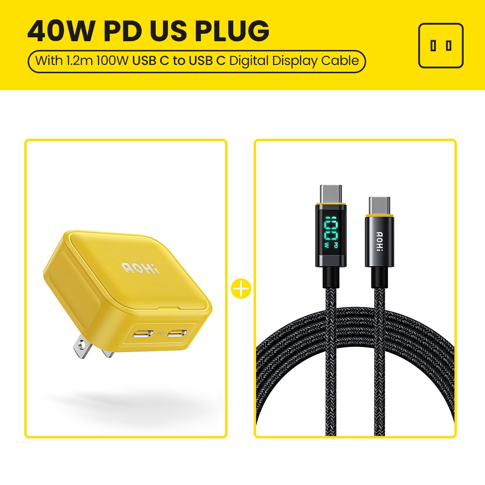 Aohi 40W Fast Charging Foldable Charger for iPhone 14 13 Pro Max Mac