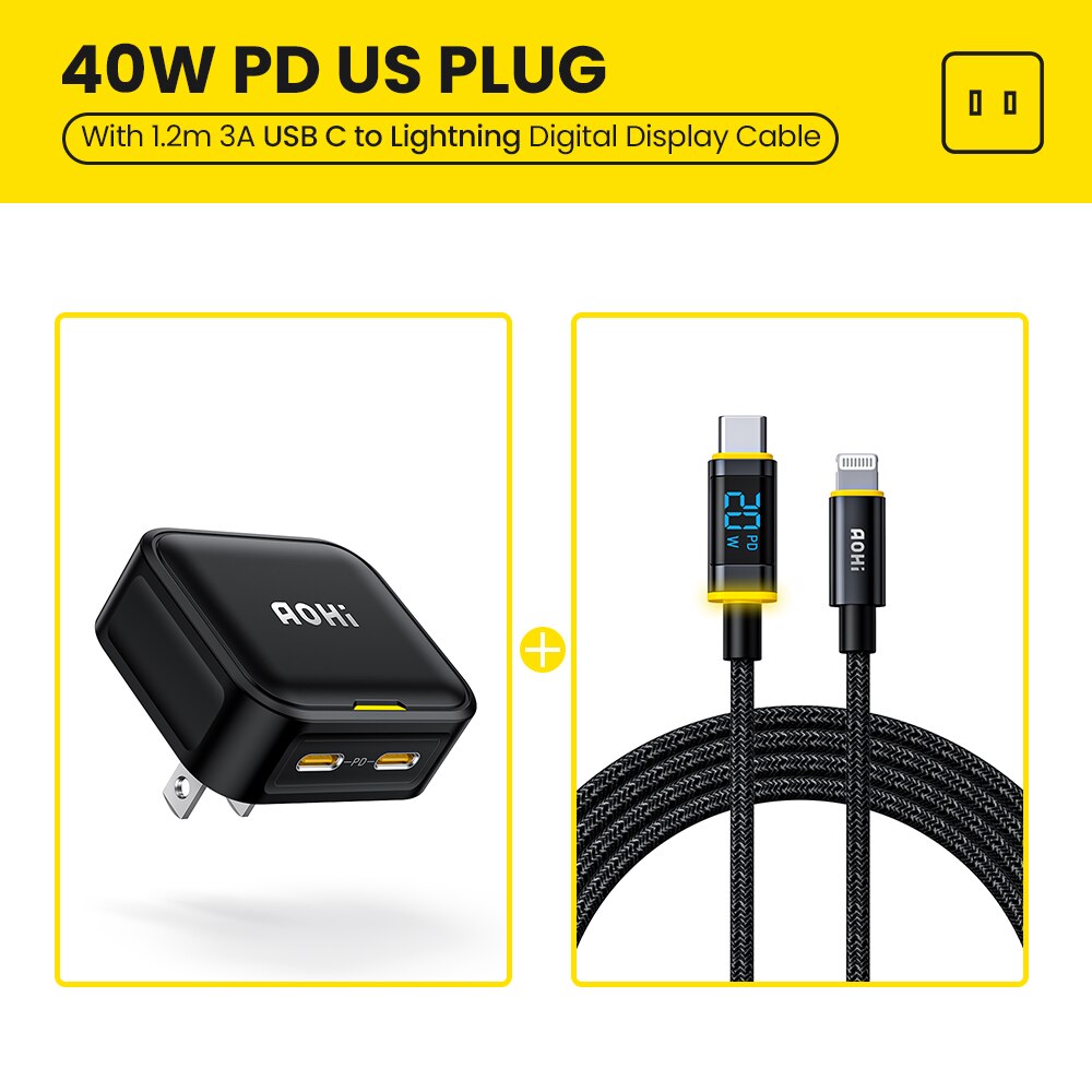Aohi 40W Fast Charging Foldable Charger for iPhone 14 13 Pro Max Mac
