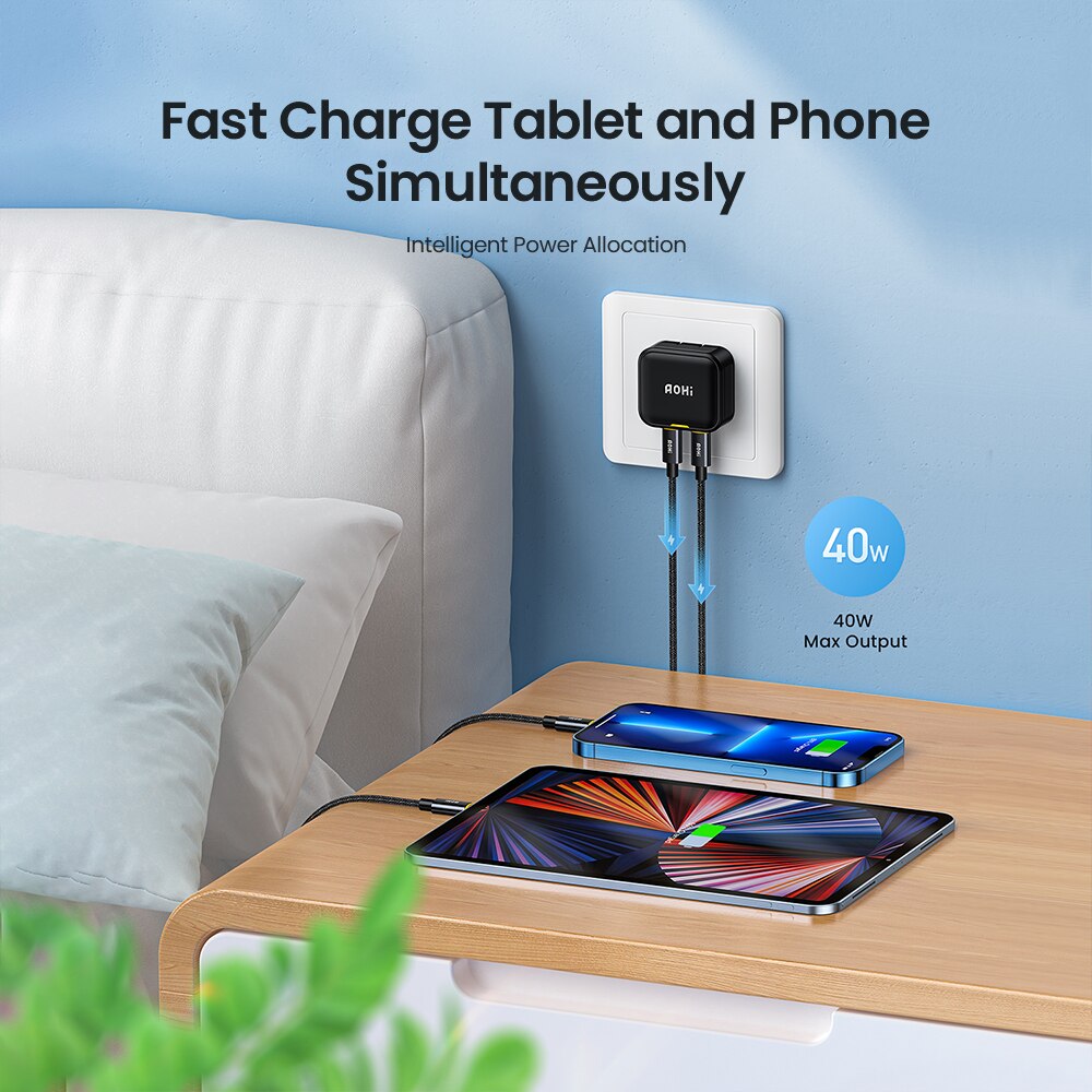 Aohi 40W Fast Charging Foldable Charger for iPhone 14 13 Pro Max Mac