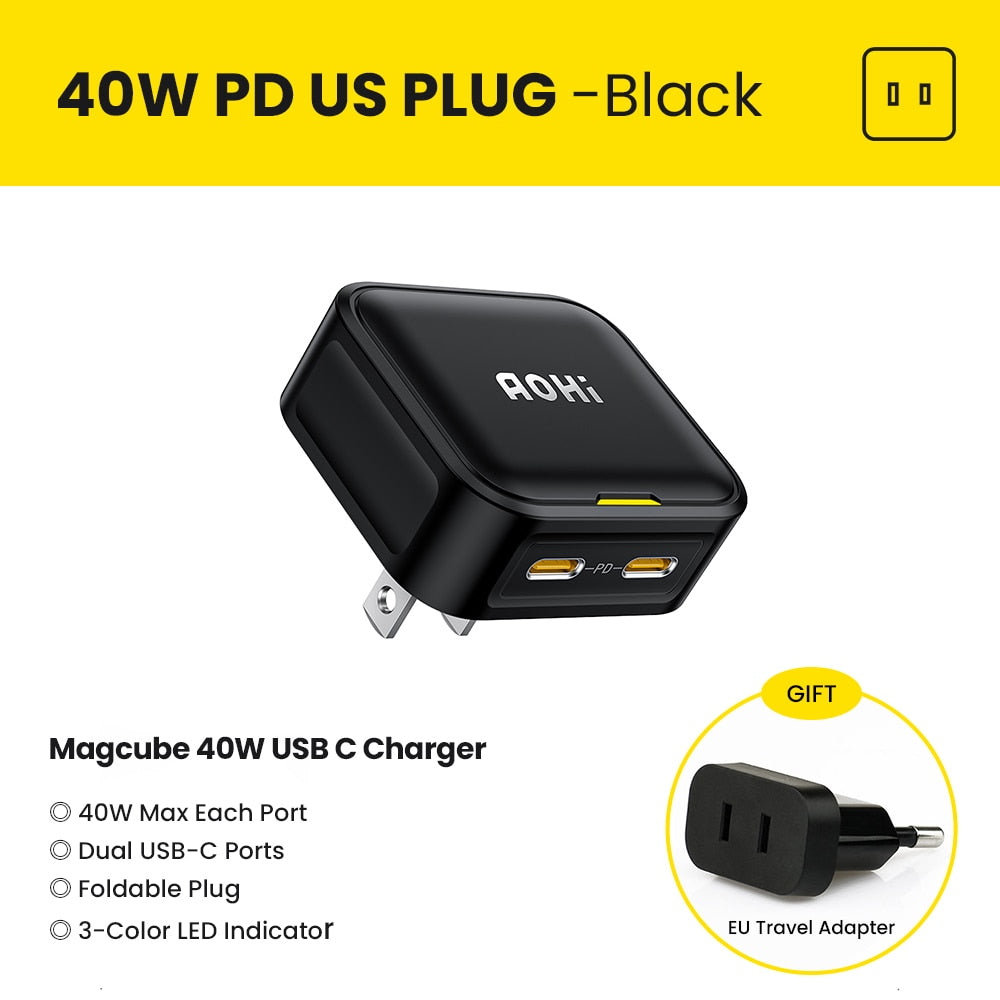 Aohi 40W Fast Charging Foldable Charger  for iPhone 14 13 Pro Max Mac