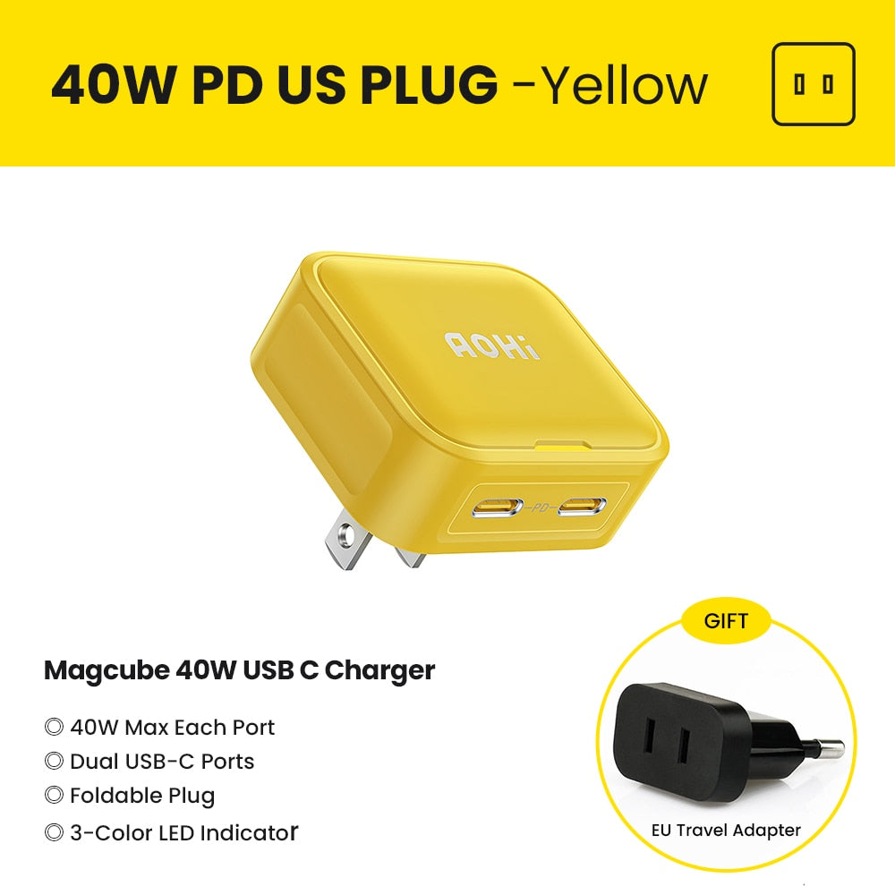Aohi 40W Fast Charging Foldable Charger  for iPhone 14 13 Pro Max Mac