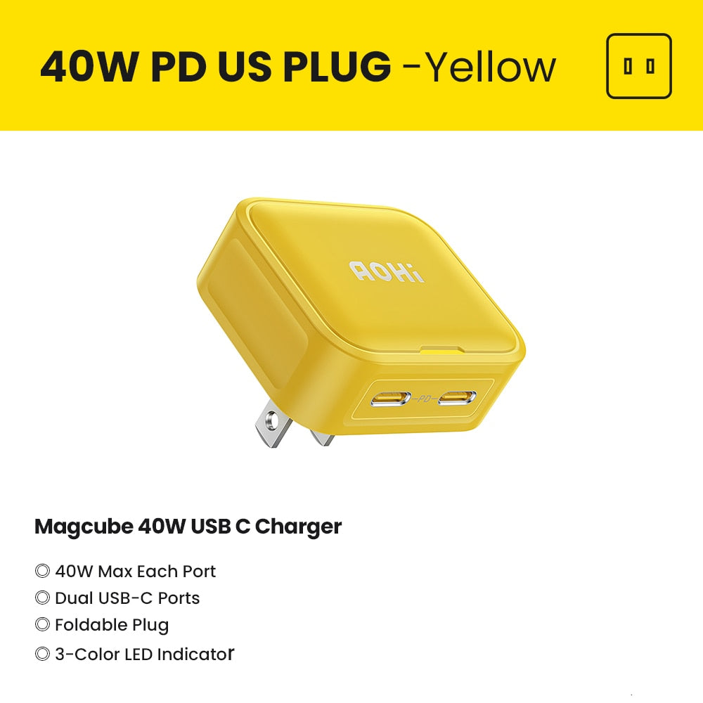 Aohi 40W Fast Charging Foldable Charger  for iPhone 14 13 Pro Max Mac