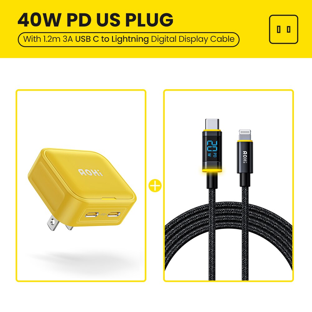 Aohi 40W Fast Charging Foldable Charger  for iPhone 14 13 Pro Max Mac