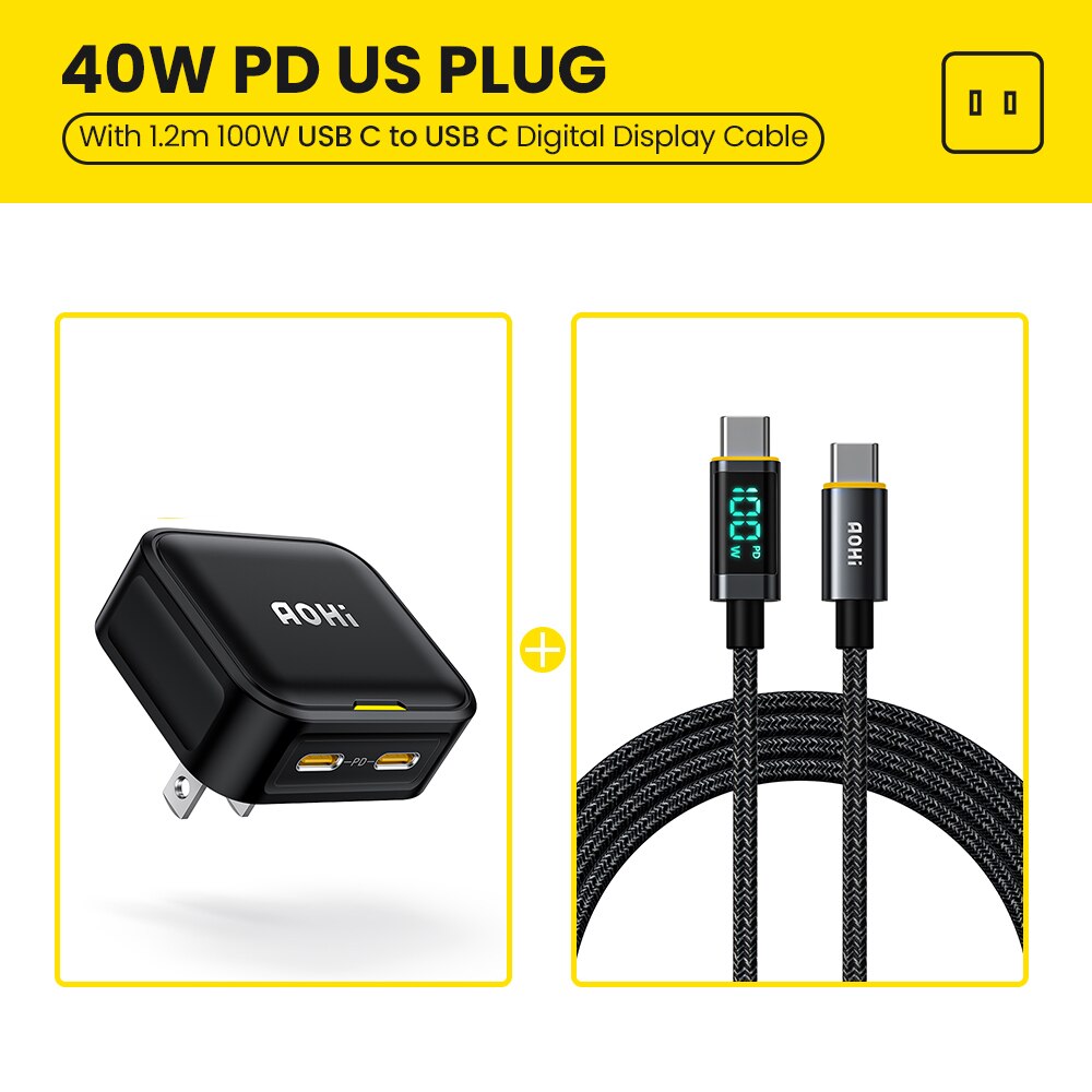Aohi 40W Fast Charging Foldable Charger  for iPhone 14 13 Pro Max Mac