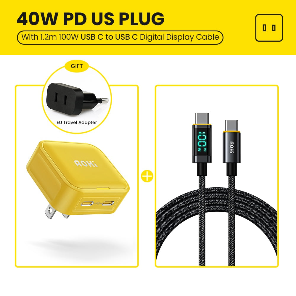 Aohi 40W Fast Charging Foldable Charger  for iPhone 14 13 Pro Max Mac