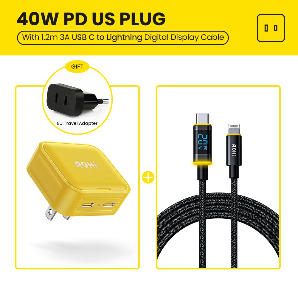 Aohi 40W Fast Charging Foldable Charger  for iPhone 14 13 Pro Max Mac