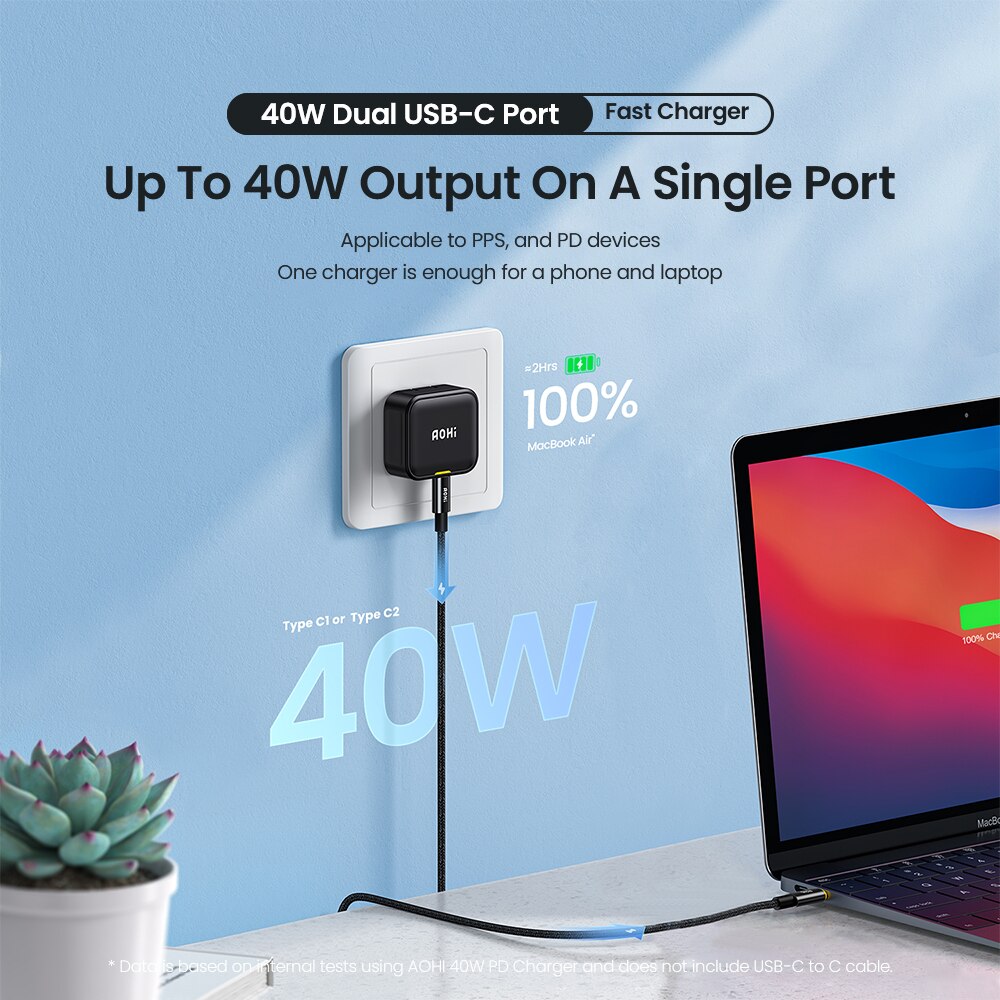 Aohi 40W Fast Charging Foldable Charger  for iPhone 14 13 Pro Max Mac
